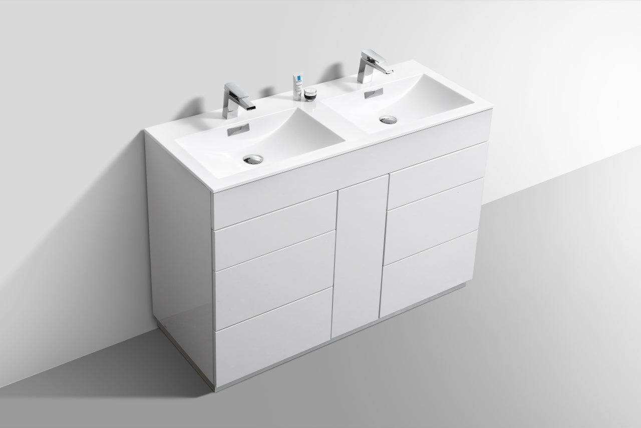 Kube Bath Milano 48" Double Sink Floor Mount Modern Bathroom Vanity With 6 Drawers and 1 Door