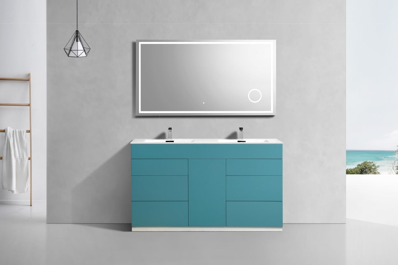 Kube Bath Milano 60" Double Sink Floor Mount Modern Bathroom Vanity With 6 Drawers and 1 Door