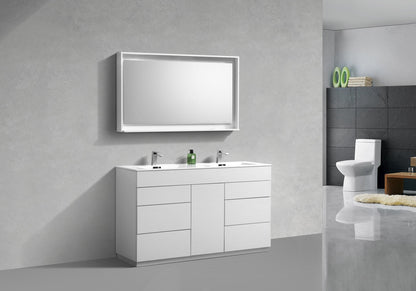 Kube Bath Milano 60" Double Sink Floor Mount Modern Bathroom Vanity With 6 Drawers and 1 Door