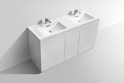 Kube Bath Milano 60" Double Sink Floor Mount Modern Bathroom Vanity With 6 Drawers and 1 Door