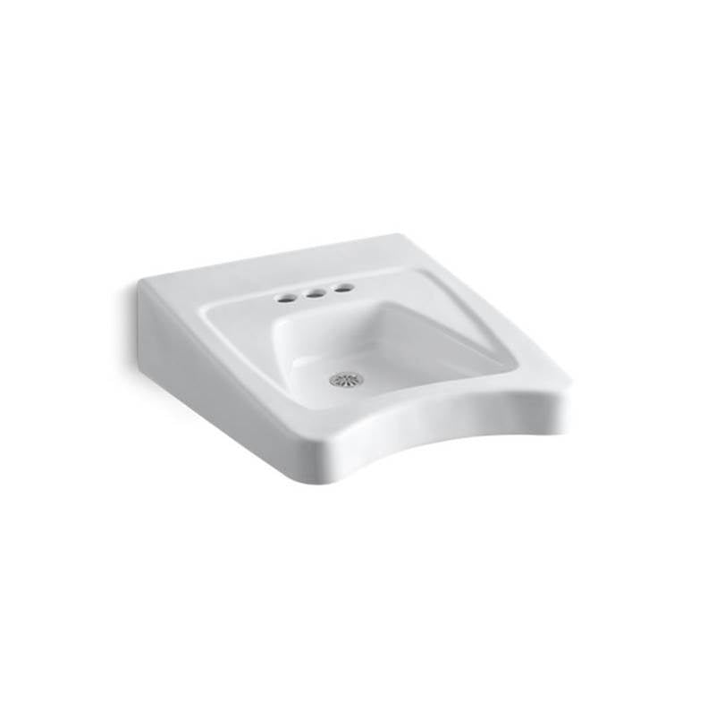 Kohler Morningside 20" x 27" mounted/concealed arm carrier wheelchair bathroom sink with 4" centerset faucet holes - White