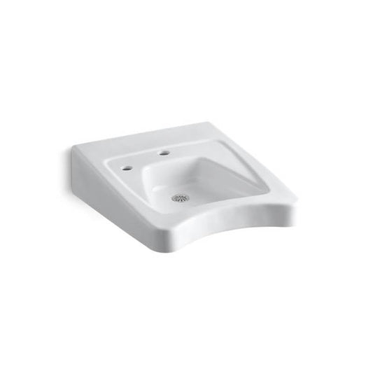 Kohler Morningside 20" x 27" wall-mount/concealed arm carrier wheelchair bathroom sink with single faucet hole and left-hand soap dispenser hole - White