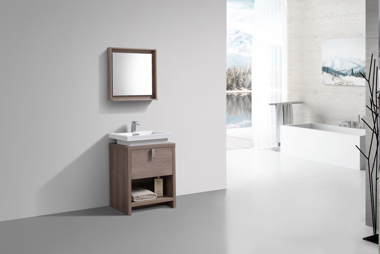 Kube Bath Levi 24" Floor Mount Single Sink Single Drawer Bathroom Vanity With Cubby Hole