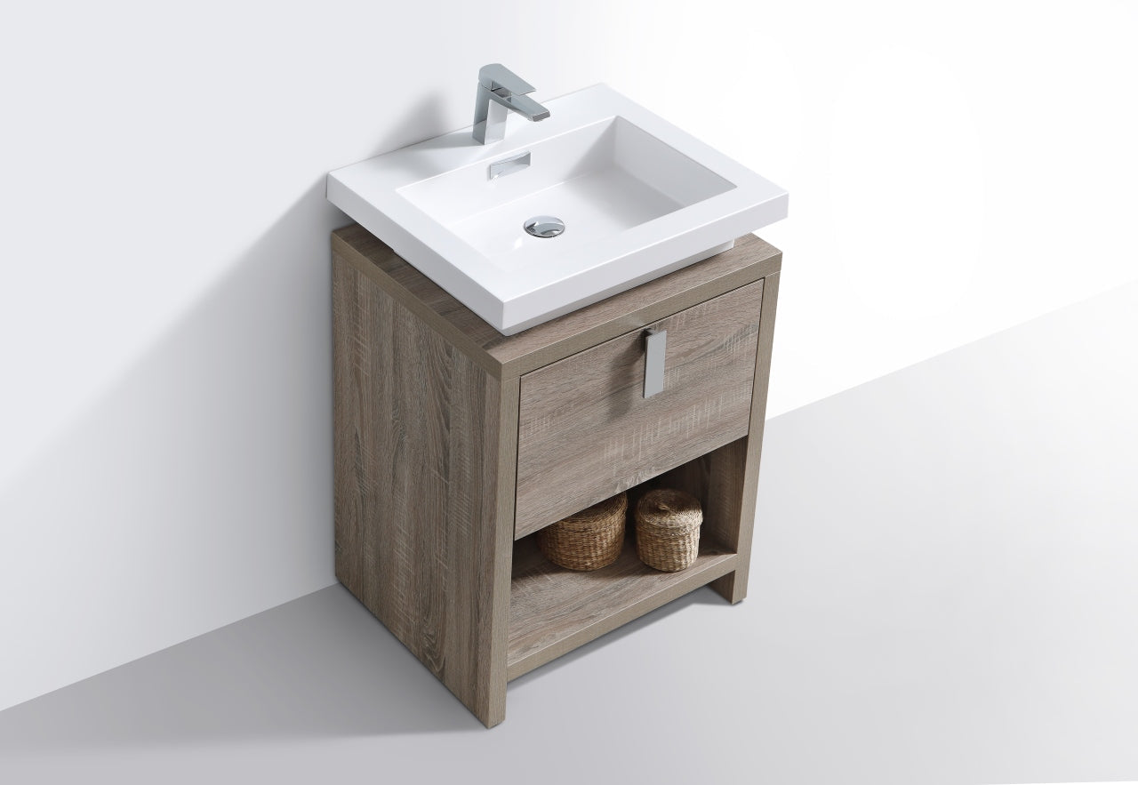 Kube Bath Levi 24" Floor Mount Single Sink Single Drawer Bathroom Vanity With Cubby Hole