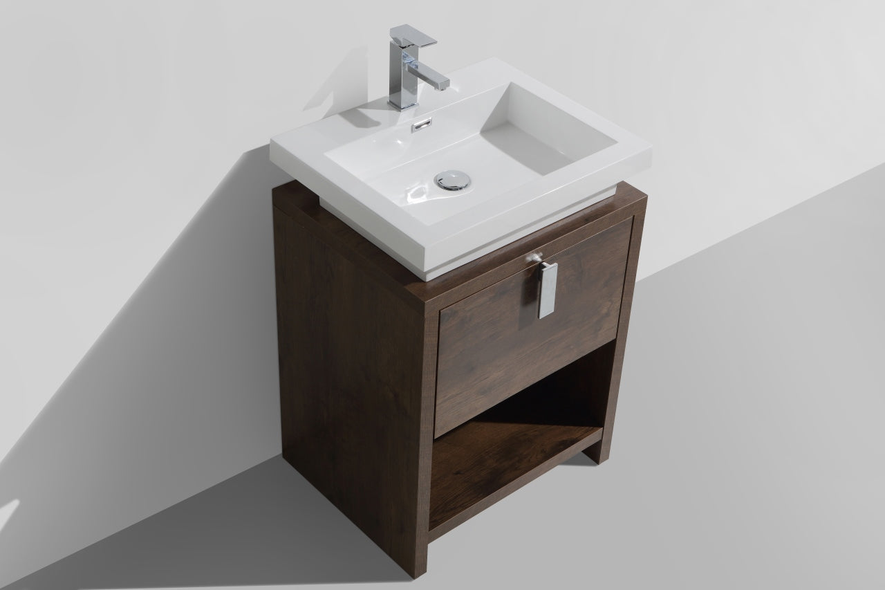 Kube Bath Levi 24" Floor Mount Single Sink Single Drawer Bathroom Vanity With Cubby Hole