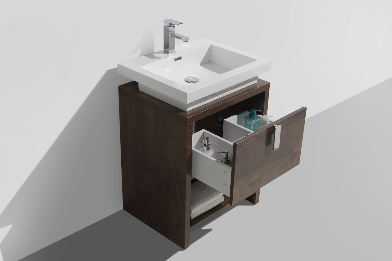 Kube Bath Levi 24" Floor Mount Single Sink Single Drawer Bathroom Vanity With Cubby Hole