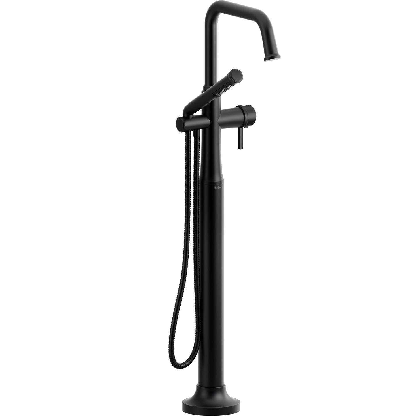 Riobel Momenti Modern 39 1/8" 2-Way Type T (Thermostatic) Coaxial Floor Mount Tub Filler With Hand Shower- Black With Lever Handles