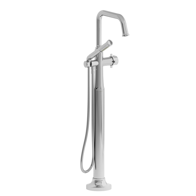 Riobel Momenti 39" 2-Way Type T (Thermostatic) Coaxial Floor-Mount Tub Filler With Hand Shower - Chrome With Cross Handles