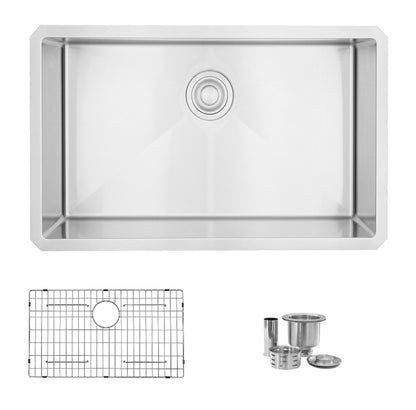 Stylish Zafiro 30" x 18" Single Bowl Undermount Stainless Steel Kitchen Sink S-311XG