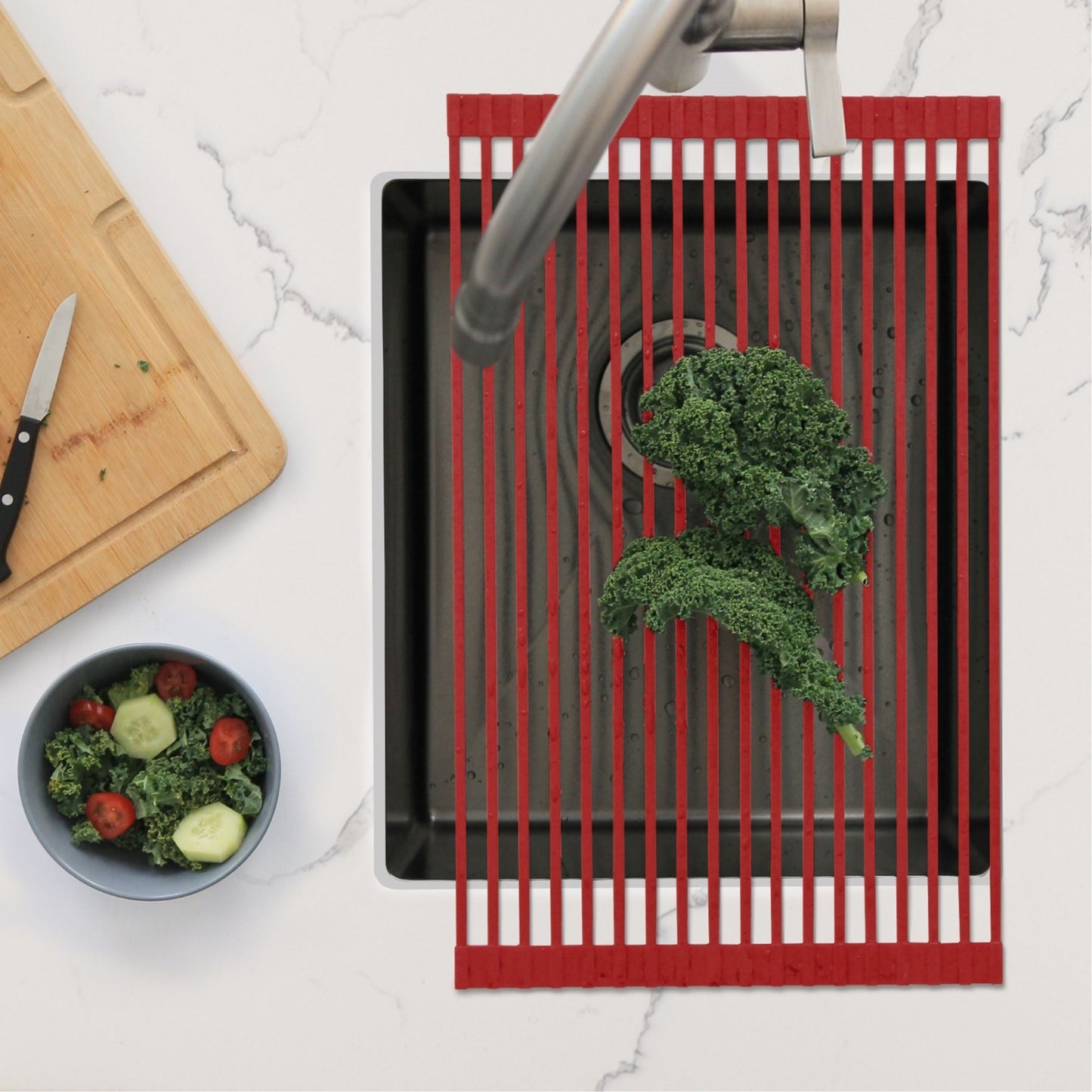 Stylish 20" Over the Sink Roll-up Drying Rack Red A-900RD