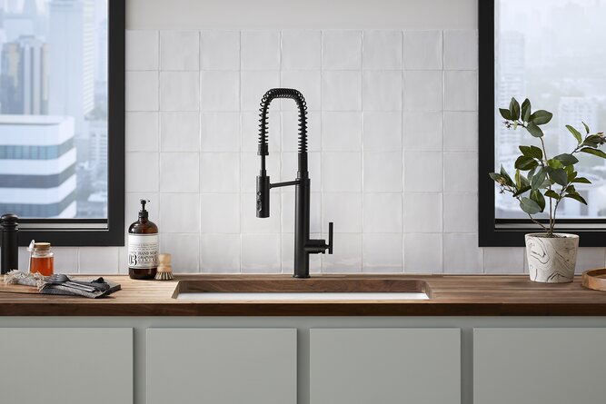 Kohler Purist 23.81" Semiprofessional Single Handle Kitchen Sink Faucet Matte Black