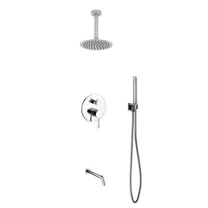 Kube Bath Aqua Rondo Shower Set With Ceiling Mount 8" Rain Shower, Handheld and Tub Filler Chrome