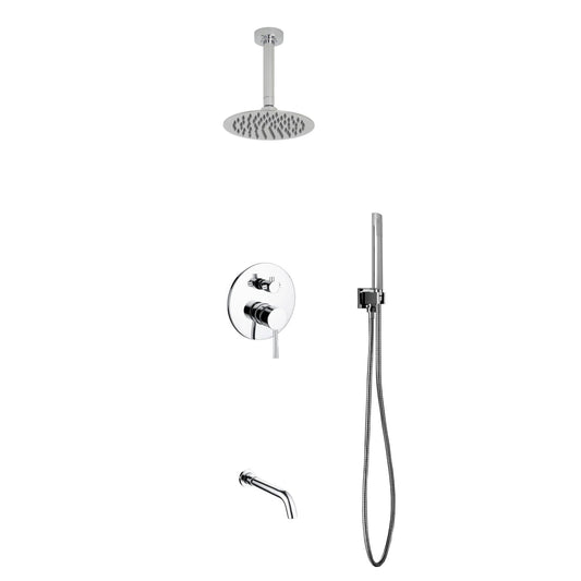 Kube Bath Aqua Rondo Shower Set With Ceiling Mount 8" Rain Shower, Handheld and Tub Filler Chrome