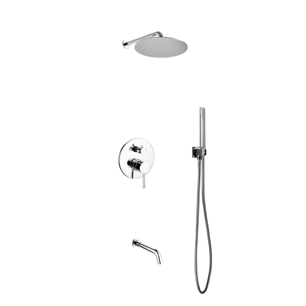 Kube Bath Aqua Rondo Shower Set With 12" Rain Shower, Handheld and Tub Filler Chrome