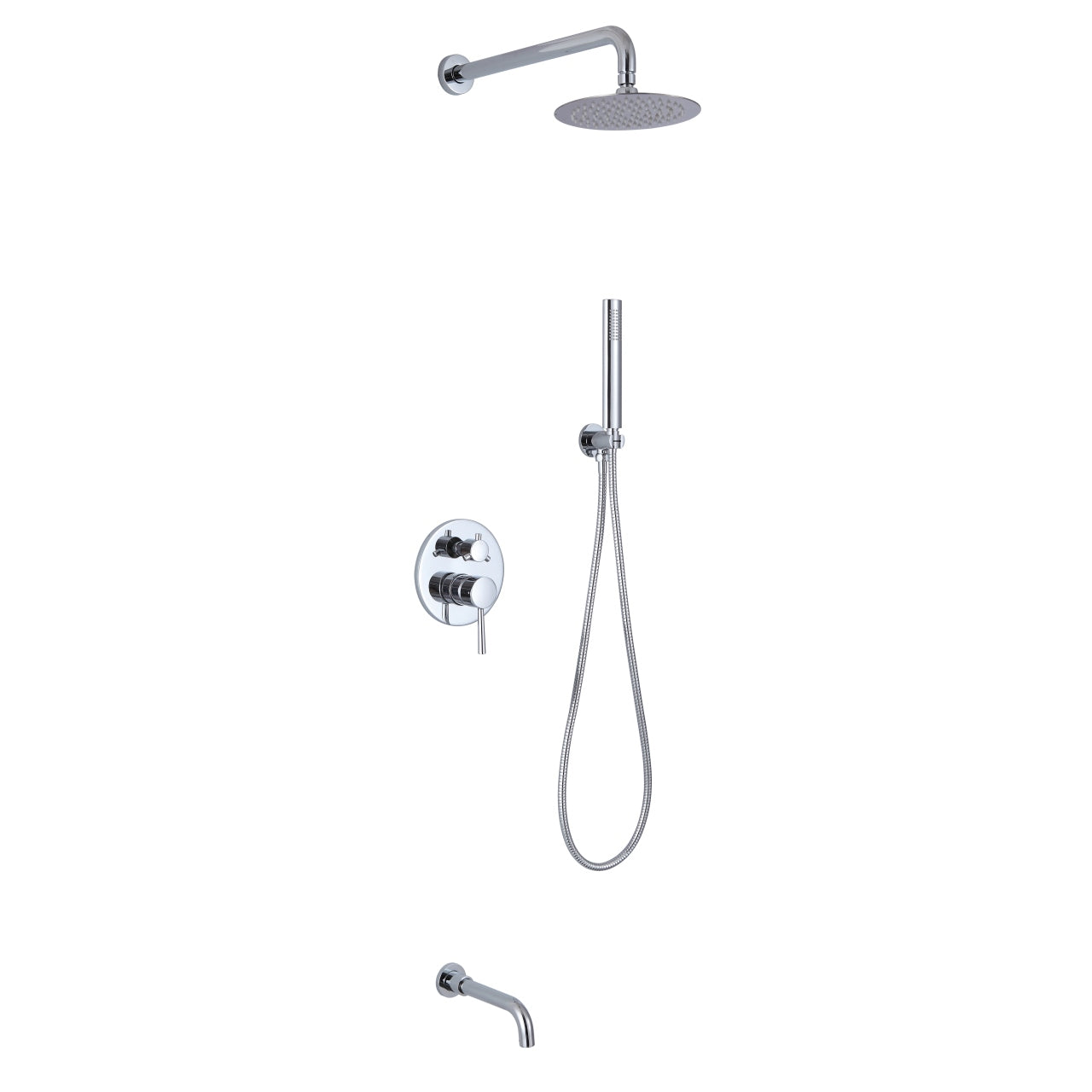 Kube Bath Aqua Rondo Shower Set With 8" Rain Shower, Handheld and Tub Filler Chrome