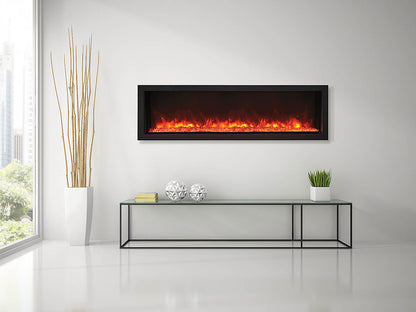 Amantii 55″ Wide and Extra Slim Indoor or Outdoor  Built-in Only Electric Fireplace With Black Steel Surround