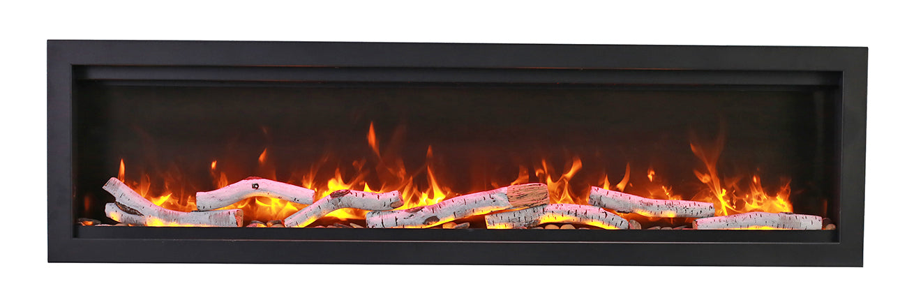 Remii 60″ Wide Basic Clean-face Built in Electric Fireplace With Clear Media and Black Steel Surround