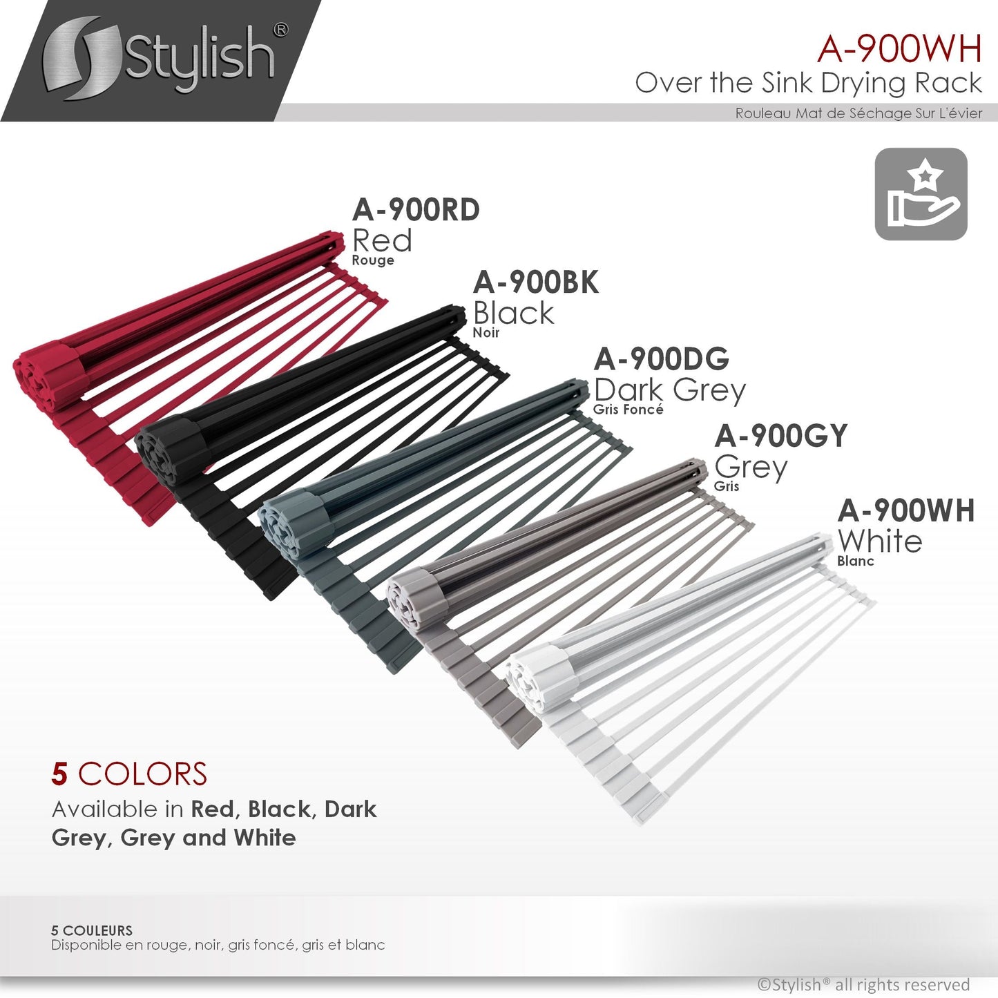 Stylish 20" Over the Sink Roll-up Drying Rack White A-900WH
