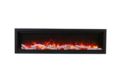 Amantii Symmetry Bespoke Electric Fireplace – Built-in With Log and Glass and Black Steel Surround