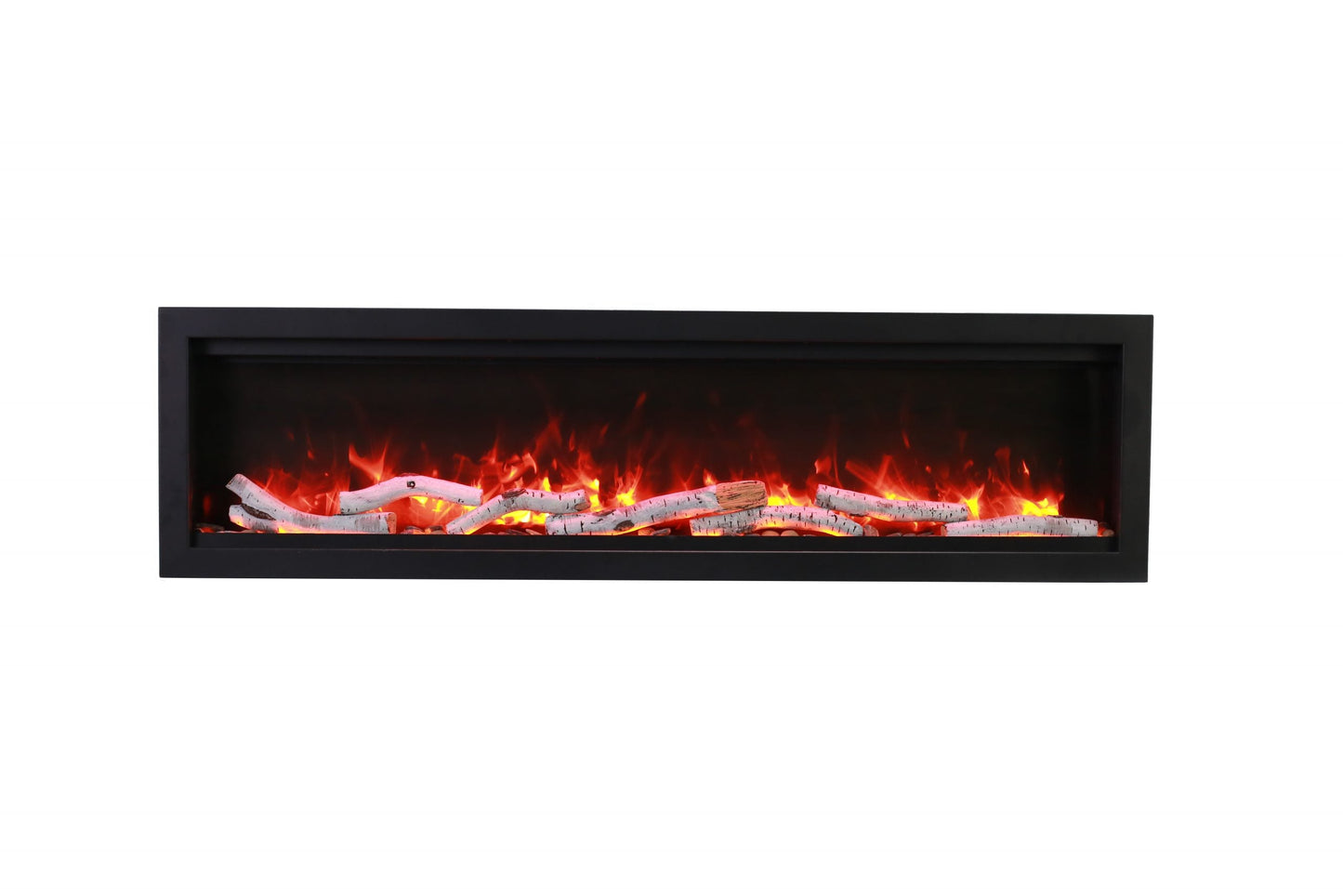 Amantii Symmetry Bespoke Electric Fireplace – Built-in With Log and Glass and Black Steel Surround