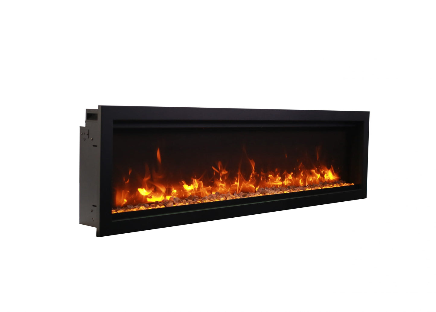 Amantii Symmetry Bespoke Electric Fireplace – Built-in With Log and Glass and Black Steel Surround