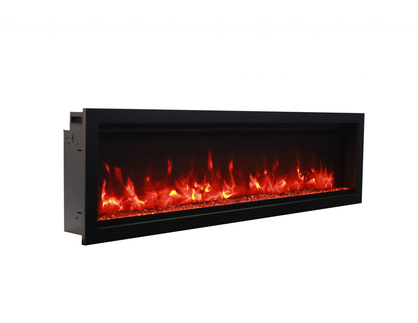 Amantii Symmetry Bespoke Electric Fireplace – Built-in With Log and Glass and Black Steel Surround