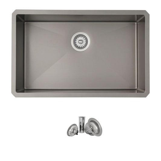 Stylish Agate 30" x 18" Graphite Single Bowl Undermount Stainless Steel Kitchen Sink S-711XN