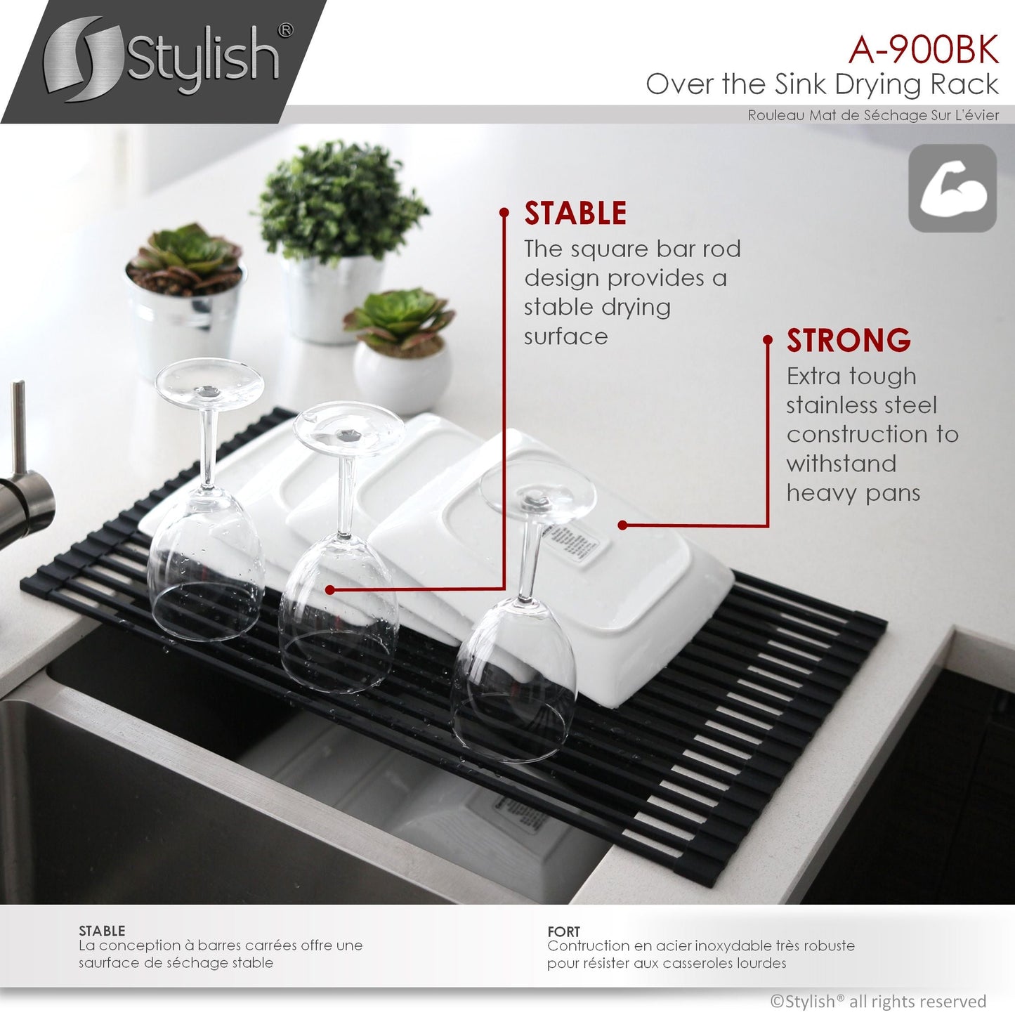 Stylish 20" Over the Sink Roll-up Drying Rack Black A-900BK