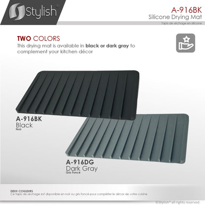 Stylish Silicone Drying Mat and Trivet, Black