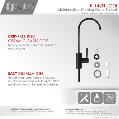 Stylish Lodi 11.25" Kitchen Drinking Water Tap Faucet, Stainless Steel Matte Black Finish K-142N