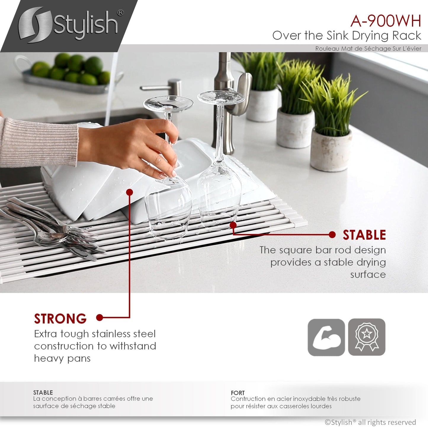 Stylish 20" Over the Sink Roll-up Drying Rack White A-900WH
