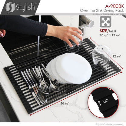 Stylish 20" Over the Sink Roll-up Drying Rack Black A-900BK