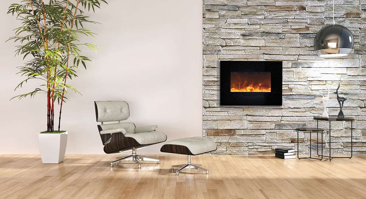 Amantii WM-FM-34-4423-BG  Wall Mount or Flush Mount Electric Fireplace With Glass Surround