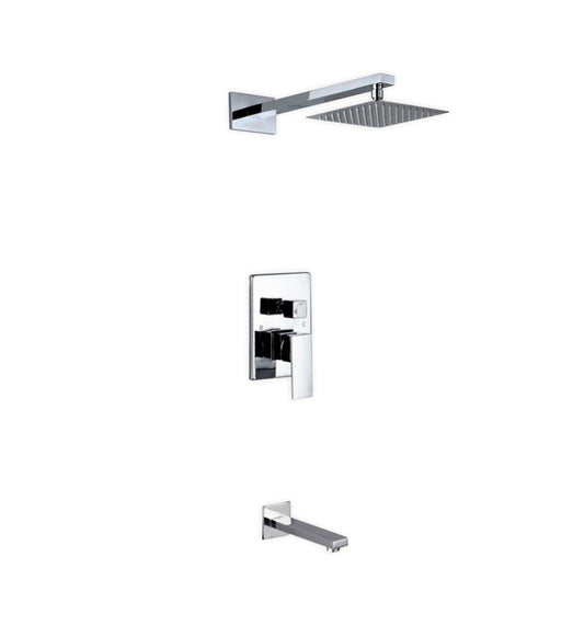 Kube Bath Aqua Piazza Shower Set With 8" Square Rain Shower and Tub Filler Chrome