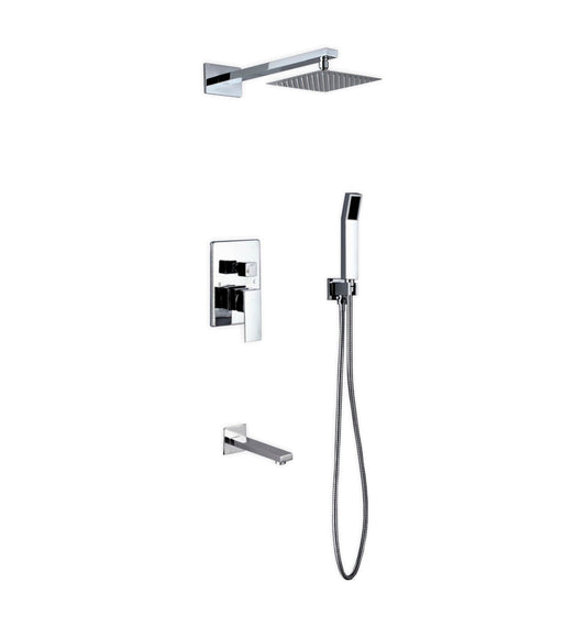 Kube Bath Aqua Piazza Shower Set With 8" Square Rain Shower, Tub Filler and Handheld Chrome