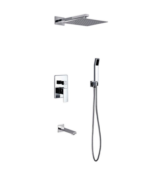 Kube Bath Aqua Piazza Shower Set With 12" Square Rain Shower, Handheld and Tub Filler Chrome
