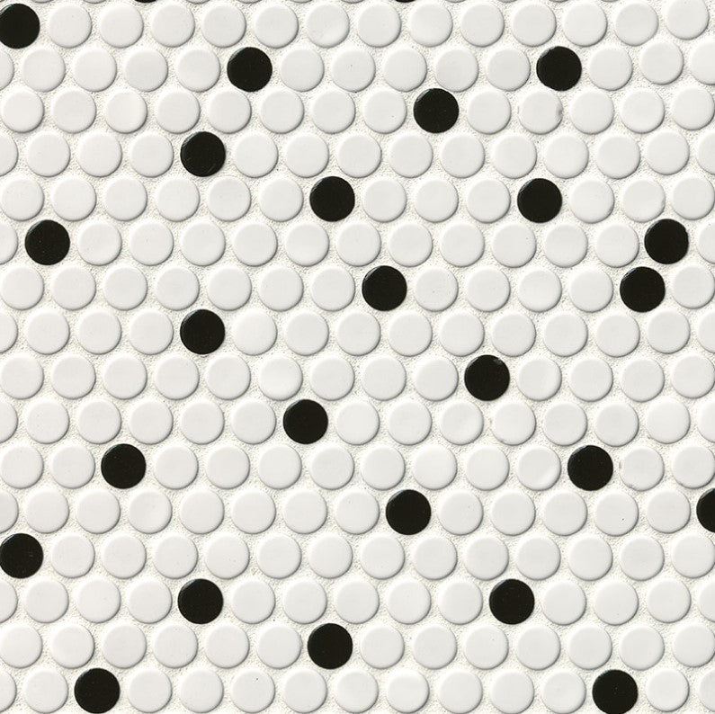 MSI Backsplash and Wall Tile White and Black Glossy Penny Round 6mm