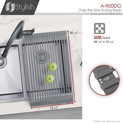 Stylish 20" Over the Sink Roll-up Drying Rack Dark Gray A-900DG