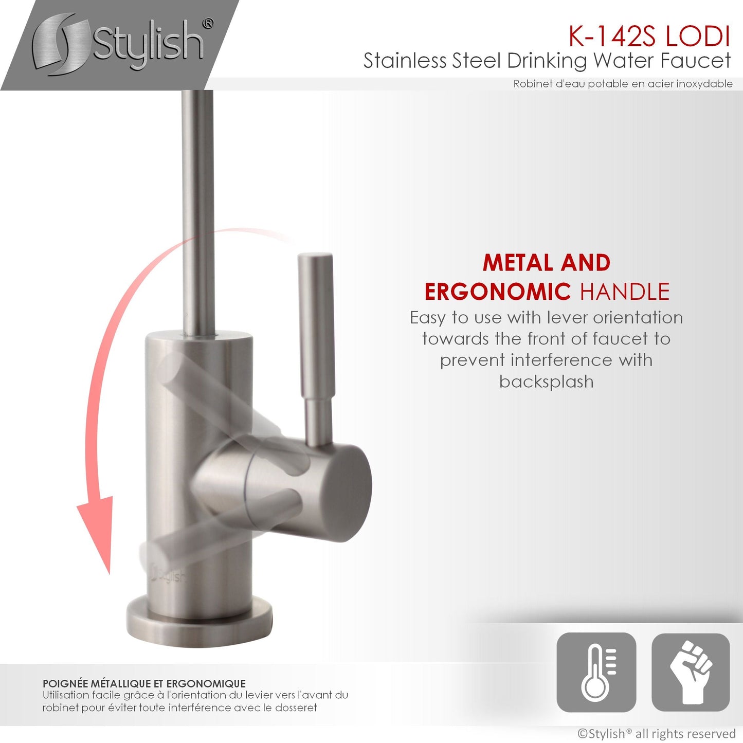 Stylish Lodi 11.25" Kitchen Drinking Water Tap Faucet, Stainless Steel Brushed Finish K-142S