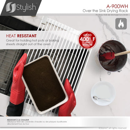 Stylish 20" Over the Sink Roll-up Drying Rack White A-900WH