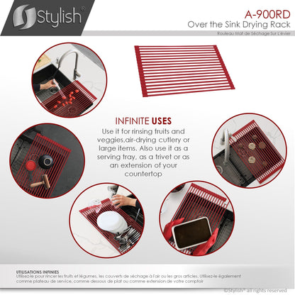 Stylish 20" Over the Sink Roll-up Drying Rack Red A-900RD