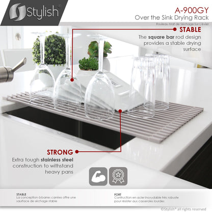 Stylish 20" Over the Sink Roll-up Drying Rack Gray A-900GY