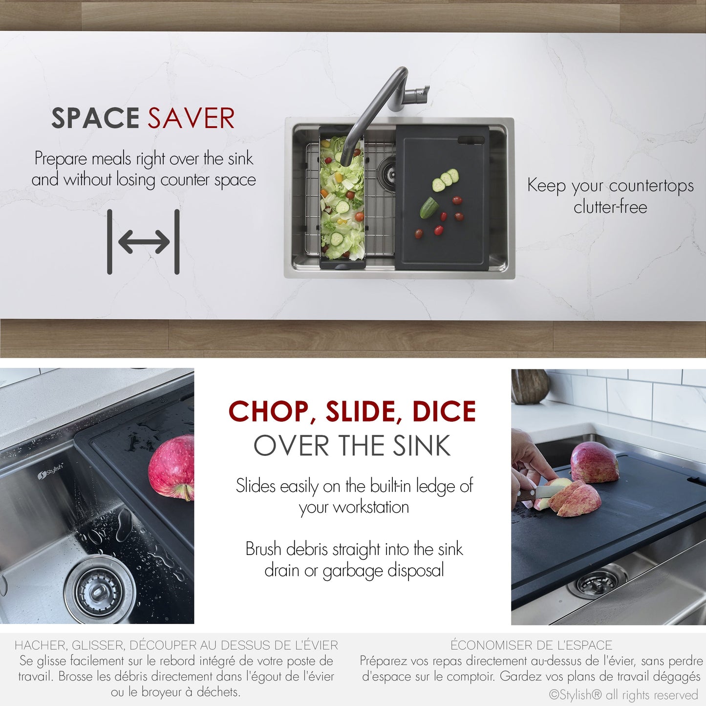 Stylish Workstation Sink Black Cutting Board