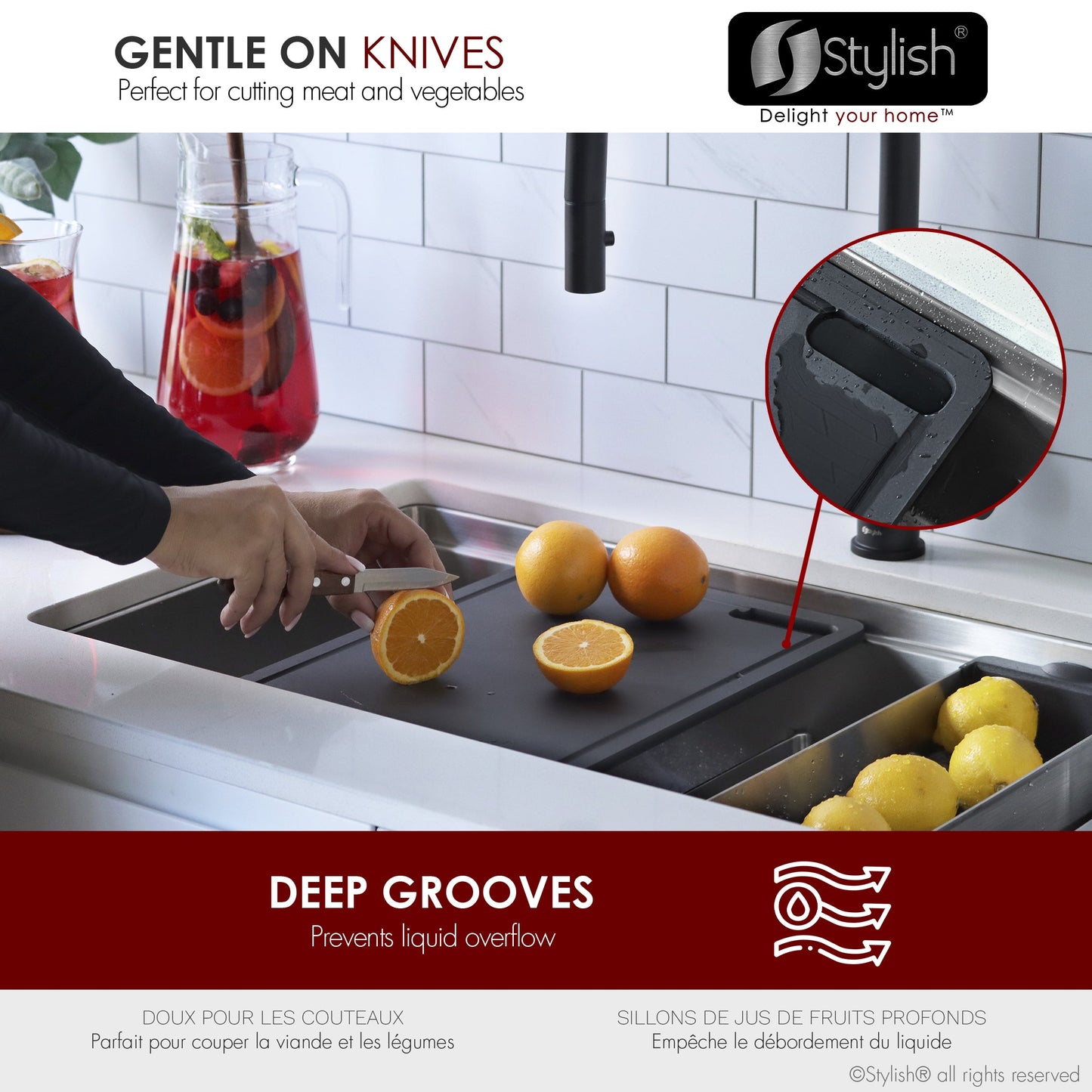 Stylish Workstation Sink Black Cutting Board