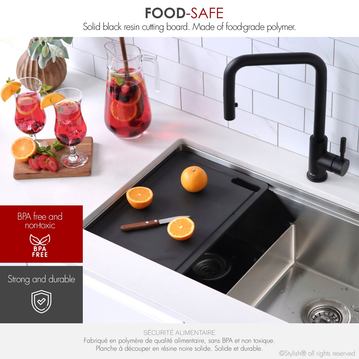 Stylish Workstation Sink Black Cutting Board