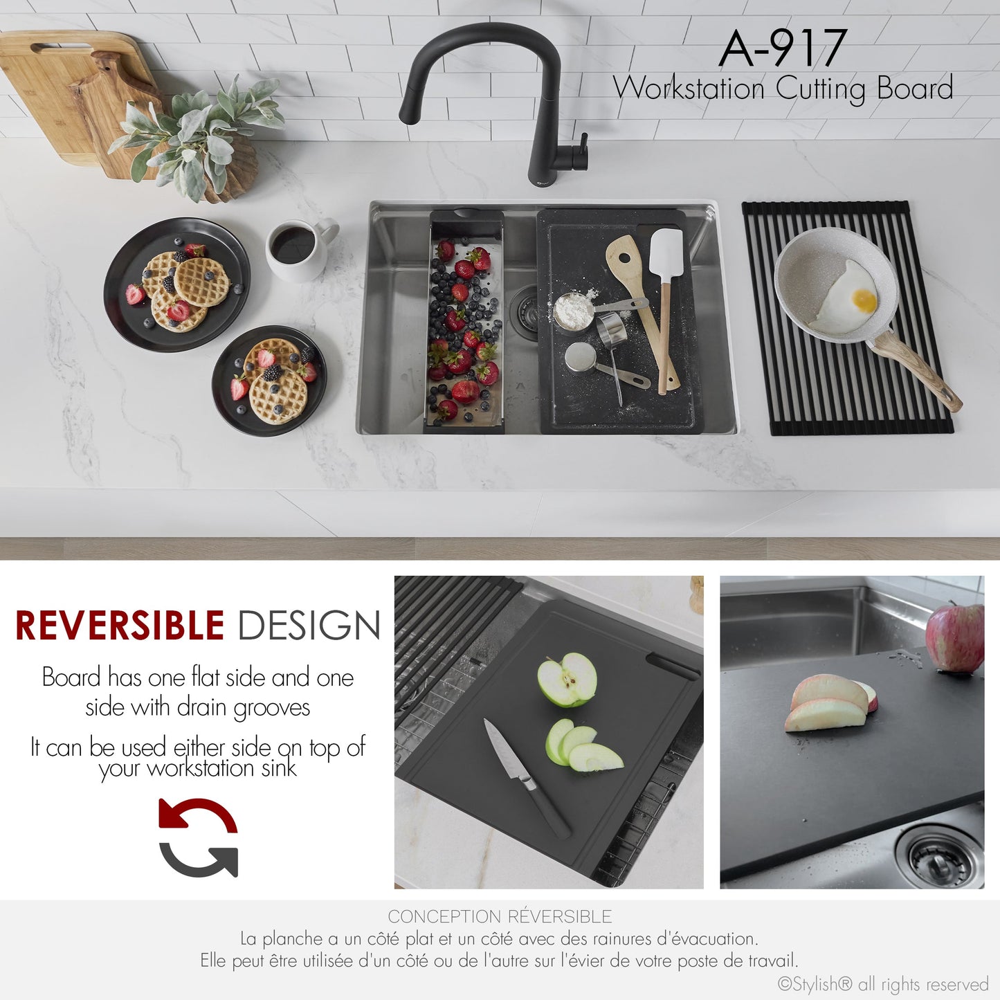 Stylish Workstation Sink Black Cutting Board