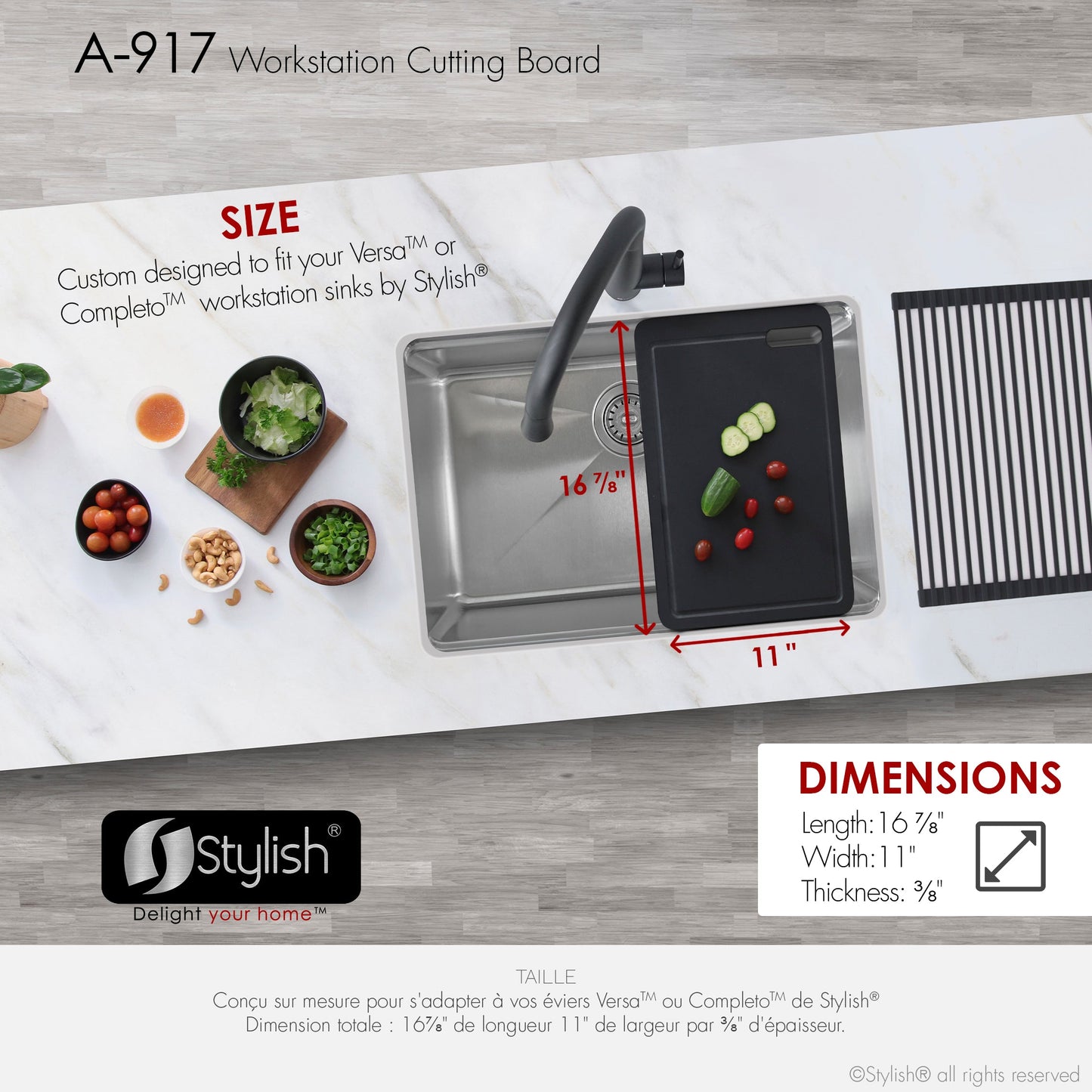 Stylish Workstation Sink Black Cutting Board