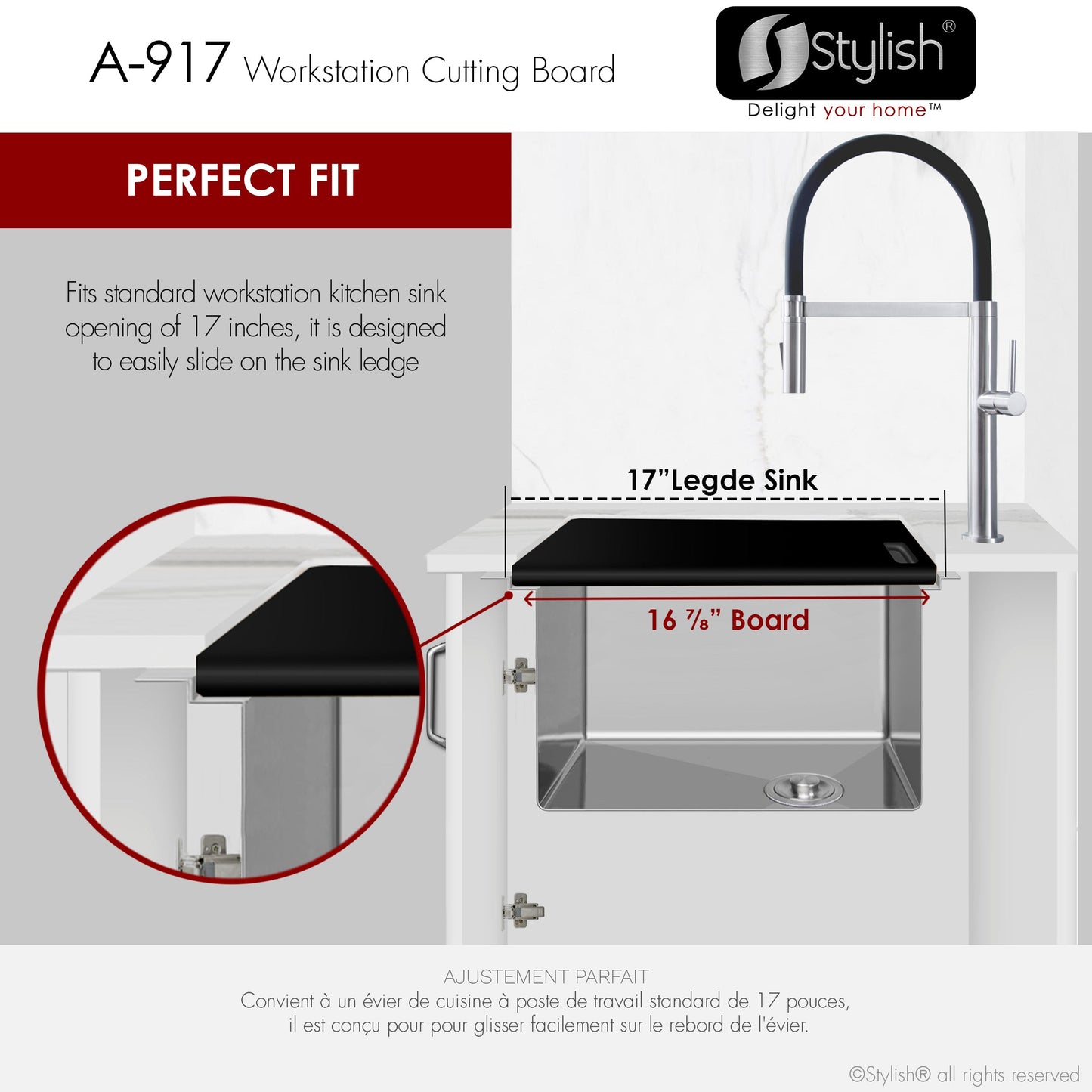 Stylish Workstation Sink Black Cutting Board