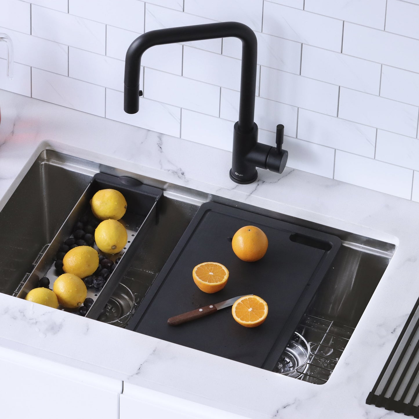 Stylish Workstation Sink Black Cutting Board