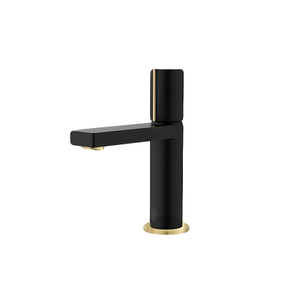 Stylish Single Handle Modern Bathroom Basin Sink Faucet in Matte Black with Gold accents Finish B-104NG